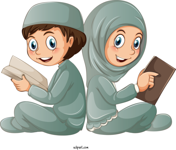 Free Religion Cartoon Reading Sharing For Muslim Clipart Transparent Background