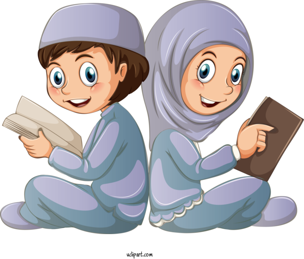 Free Religion Cartoon Sharing Reading For Muslim Clipart Transparent Background