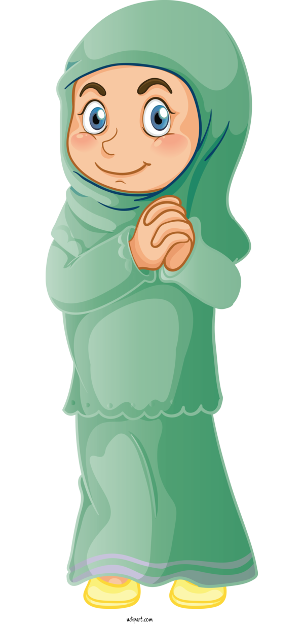 Free Religion Cartoon Green Gesture For Muslim Clipart Transparent Background