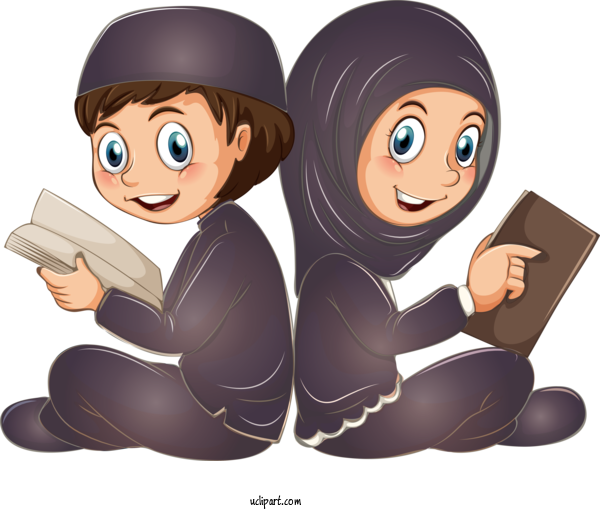 Free Religion Cartoon Reading Animation For Muslim Clipart Transparent Background