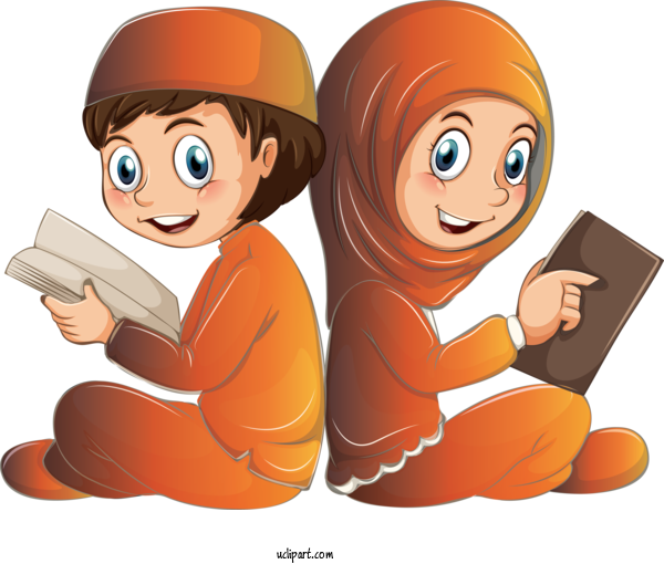 Free Religion Cartoon Fun Reading For Muslim Clipart Transparent Background