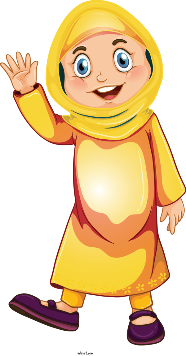 Free Religion Cartoon Yellow Waving Hello For Muslim Clipart Transparent Background
