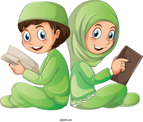 Free Religion Cartoon Green Sharing For Muslim Clipart Transparent Background