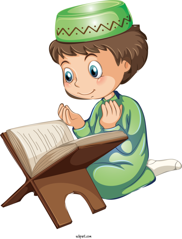 Free Religion Cartoon Reading Sitting For Muslim Clipart Transparent Background