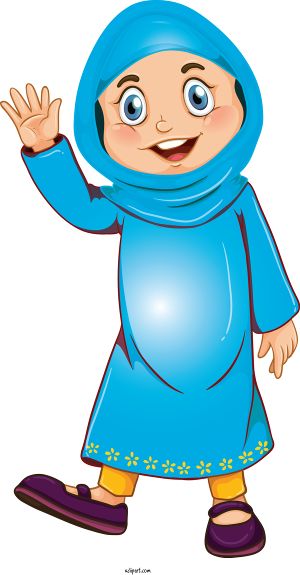 Free Religion Cartoon Waving Hello Pleased For Muslim Clipart Transparent Background