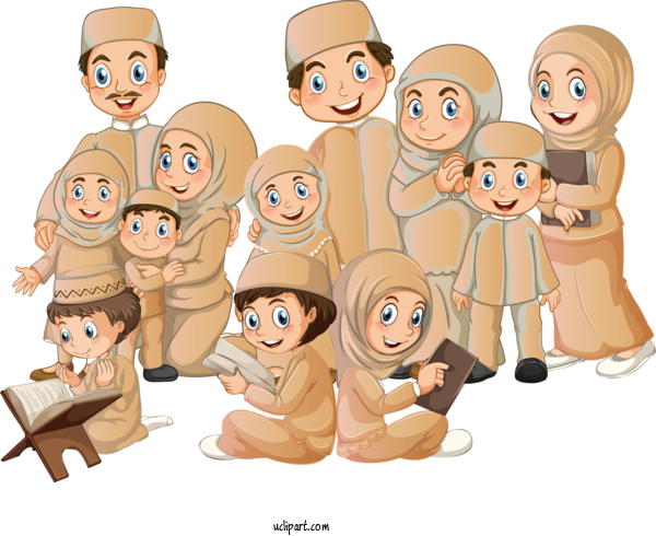 Free Religion Cartoon People Social Group For Muslim Clipart Transparent Background
