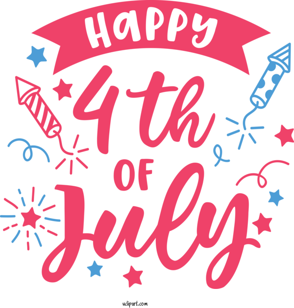 Free Holidays Text Font Pink For Fourth Of July Clipart Transparent Background
