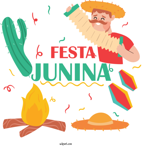 Free Holidays Cartoon Poster Logo For Brazilian Festa Junina Clipart Transparent Background