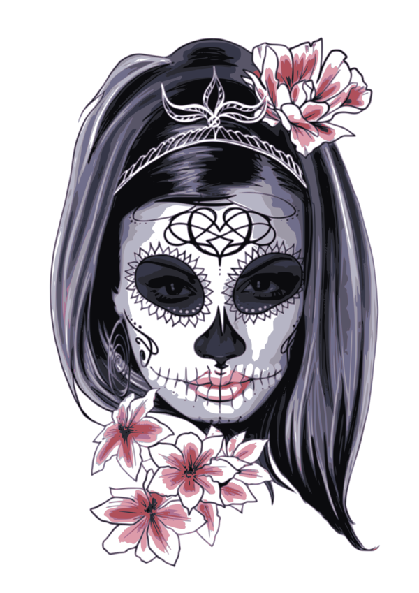 Day Of The Dead Face Head Skull Clipart - Day Of The Dead Clipart ...
