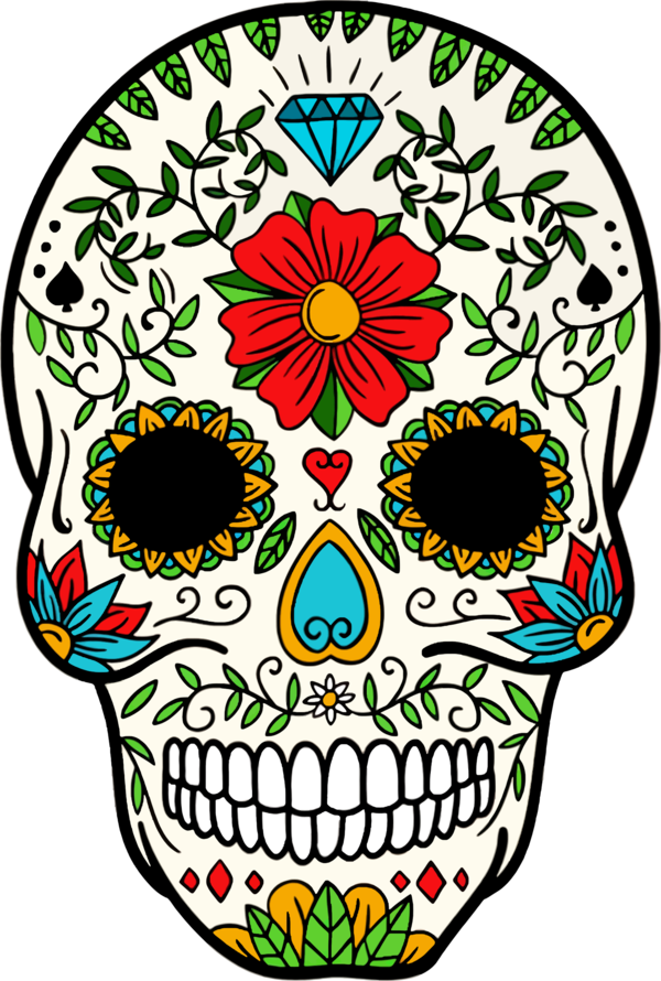 Free Day Of The Dead Flower Bone Skull Clipart Clipart Transparent Background