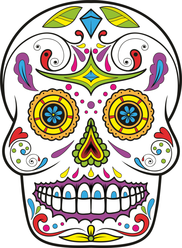Free Day Of The Dead Line Skull Flower Clipart Clipart Transparent Background