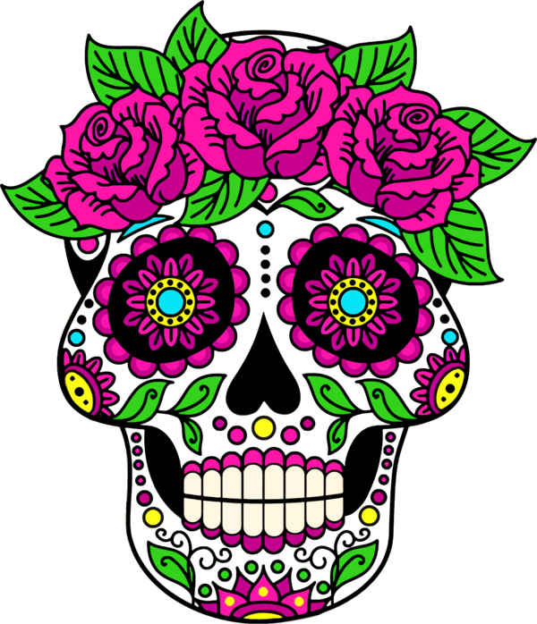 Free Day Of The Dead Bone Flower Skull Clipart Clipart Transparent Background