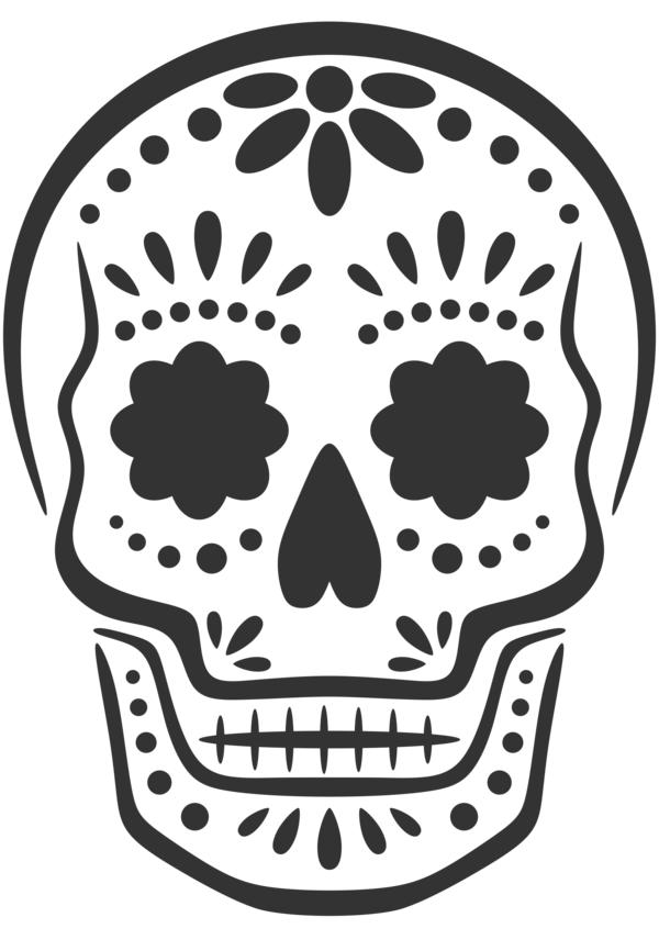 Free Day Of The Dead Face Bone Black And White Clipart Clipart Transparent Background