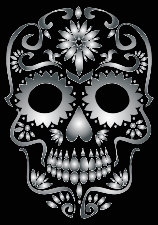 Free Day Of The Dead Bone Skull Black And White Clipart Clipart Transparent Background