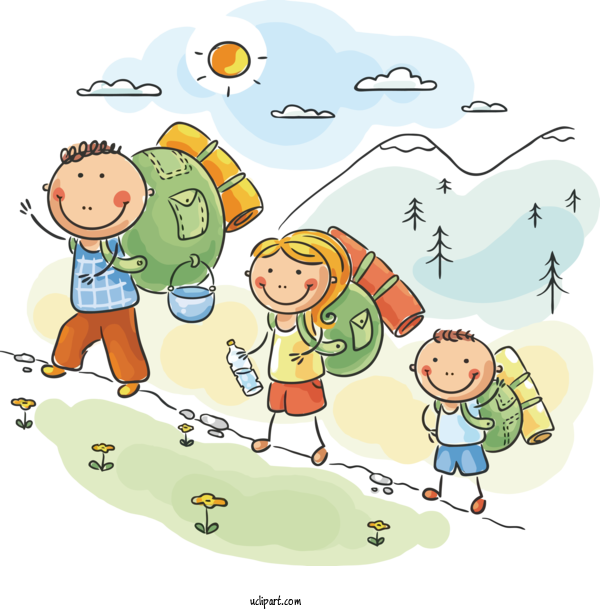 Free Holidays Hiking Cartoon Drawing For Family Day Clipart Transparent Background