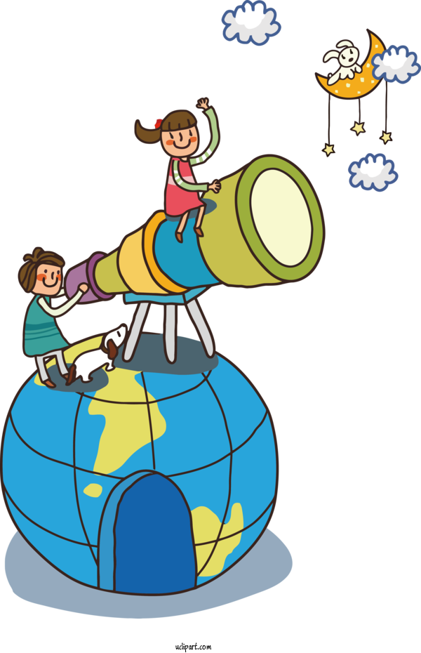 Free Holidays Telescope Cartoon Drawing For Children's Day Clipart Transparent Background