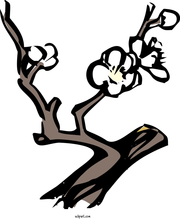 Free Flowers Deer Line Art Cartoon For Sakura Clipart Transparent Background