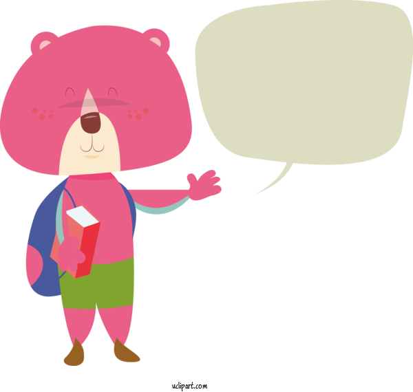 Free School Teddy Bear Character Pink M For Back To School Clipart Transparent Background