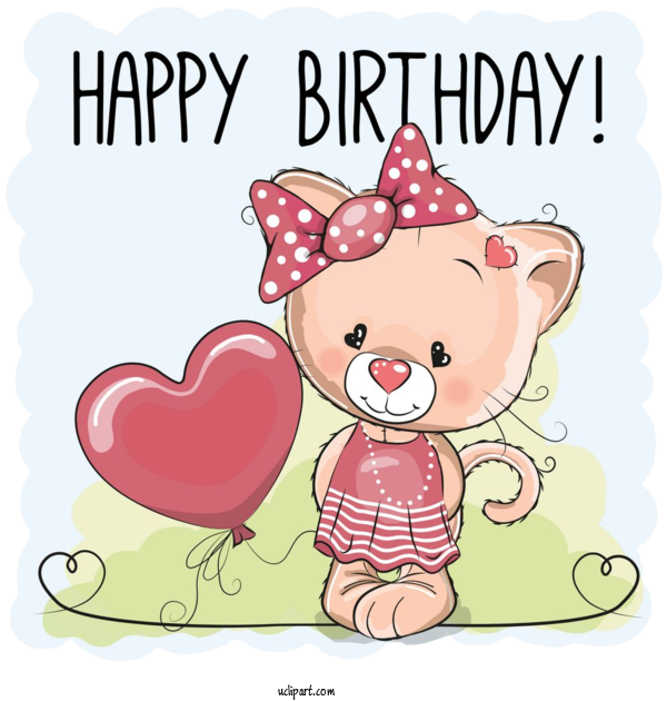 Free Occasions Cat Drawing Pink Cat For Birthday Clipart Transparent Background