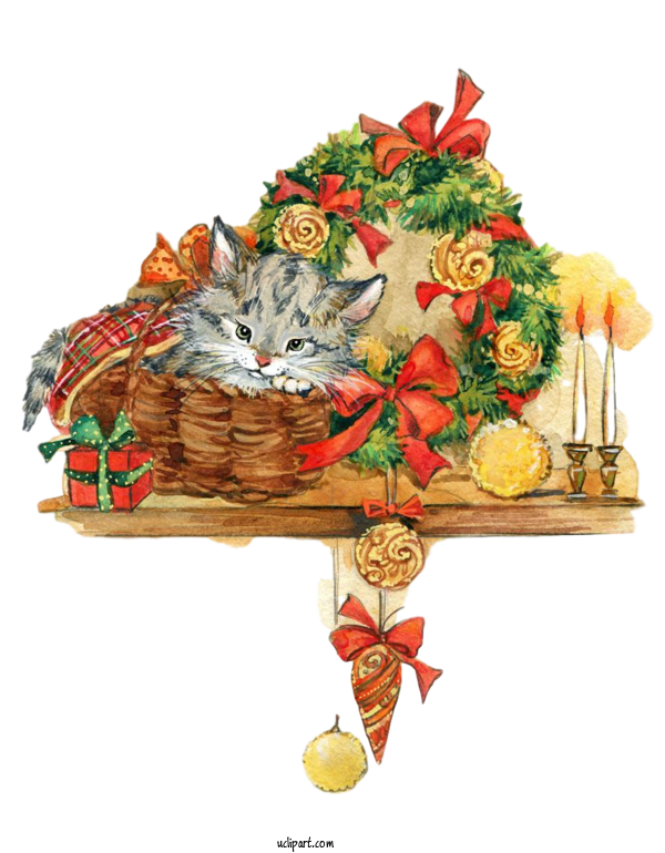 Free Animals Christmas Day Decoupage Watercolor Painting For Cat Clipart Transparent Background