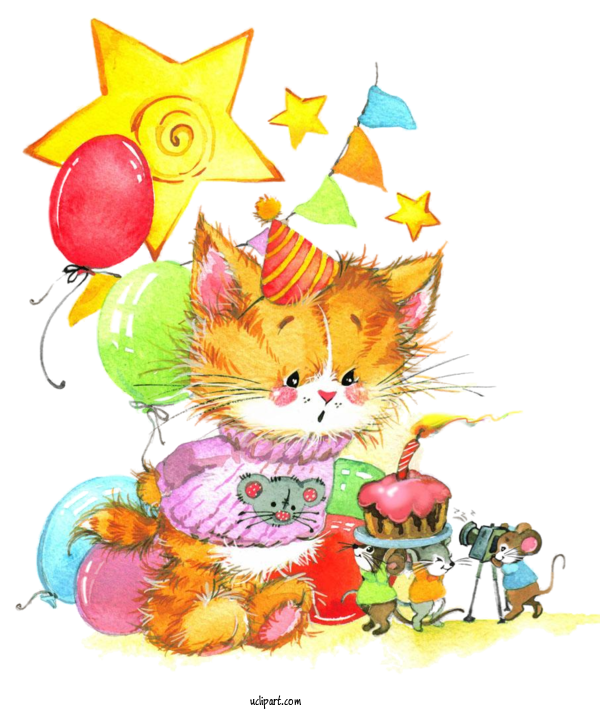 Free Animals Kitten Birthday Cartoon For Cat Clipart Transparent Background