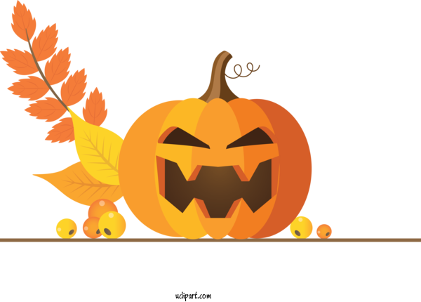 Free Nature	 Jack O' Lantern Pumpkin Design For Autumn Clipart Transparent Background