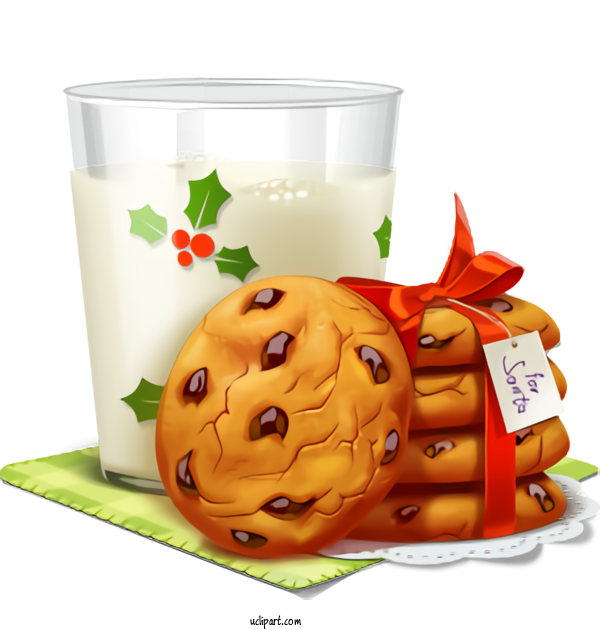 Free Holidays Chocolate Chip Cookie Milk Vegetarian Cuisine For Christmas Clipart Transparent Background