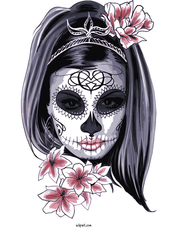 Free Holidays Day Of The Dead Calavera Skull Art For Halloween Clipart Transparent Background