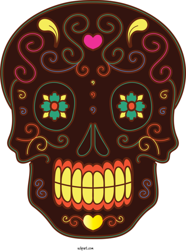 Free Holidays Skull Art Visual Arts Design For Day Of The Dead Clipart Transparent Background