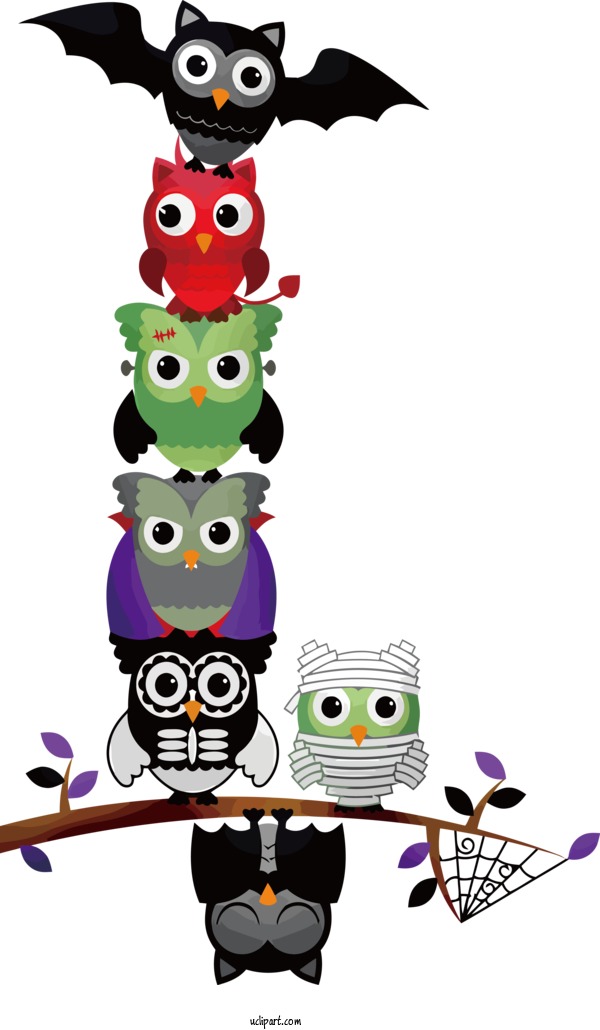 Free Holidays Owls Cartoon Birds For Halloween Clipart Transparent Background