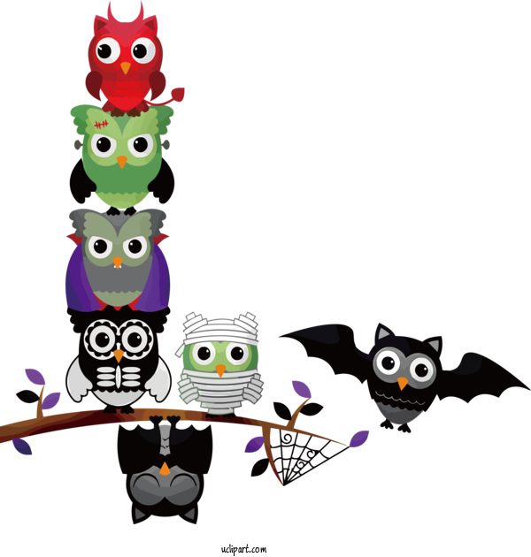 Free Holidays Owls Cartoon Birds For Halloween Clipart Transparent Background