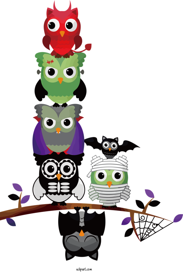 Free Holidays Owls Cartoon Little Owl For Halloween Clipart Transparent Background