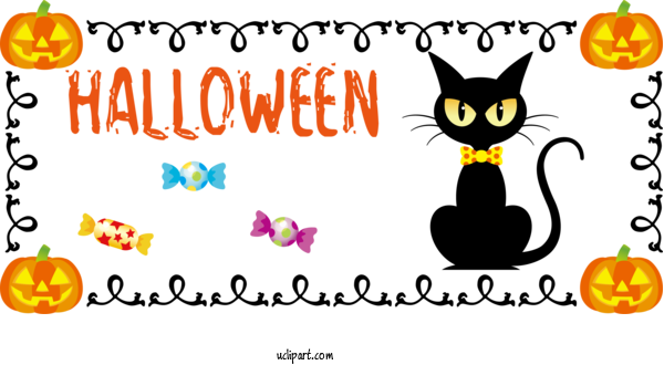 Free Holidays Cat Whiskers Cartoon For Halloween Clipart Transparent Background