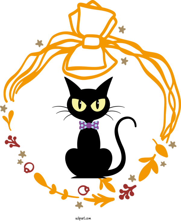 Free Holidays Cat Black Cat Whiskers For Halloween Clipart Transparent Background