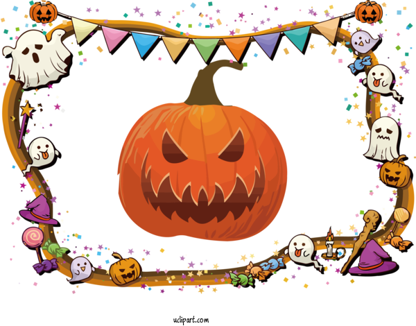 Free Holidays Jack O' Lantern Cartoon Line For Halloween Clipart Transparent Background