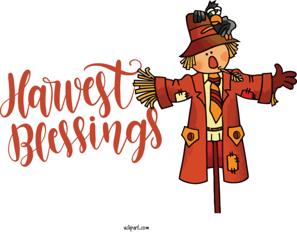 Free Holidays Scarecrow Drawing Cartoon For Thanksgiving Clipart Transparent Background