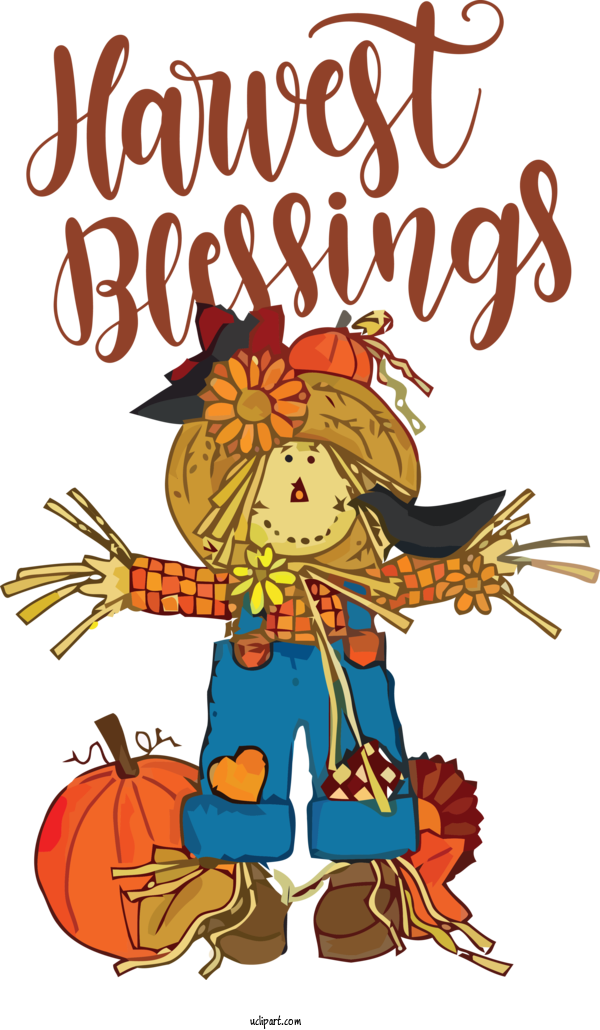 Free Holidays Scarecrow Drawing Cartoon For Thanksgiving Clipart Transparent Background