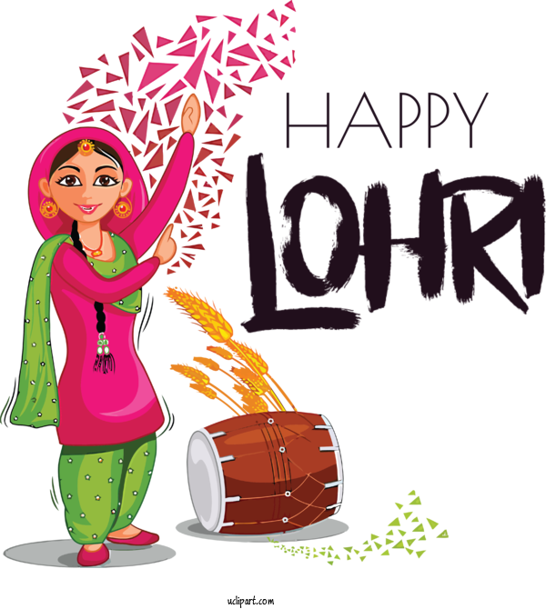 Free Holidays Cartoon Bhangra Dhol For Lohri Clipart Transparent Background