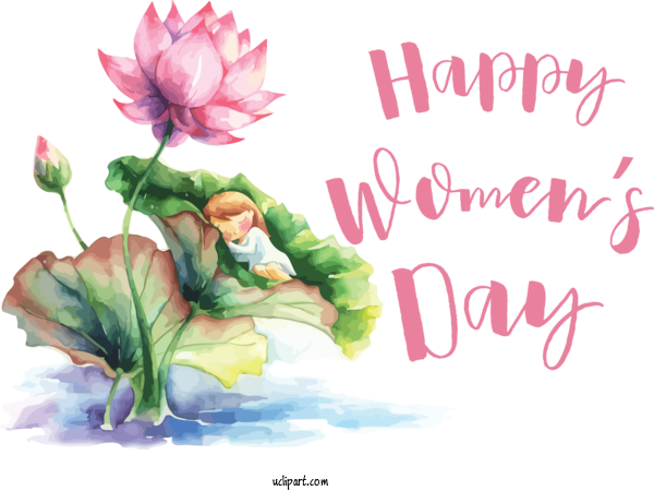 Free Holidays Sacred Lotus Cartoon Design For International Women's Day Clipart Transparent Background