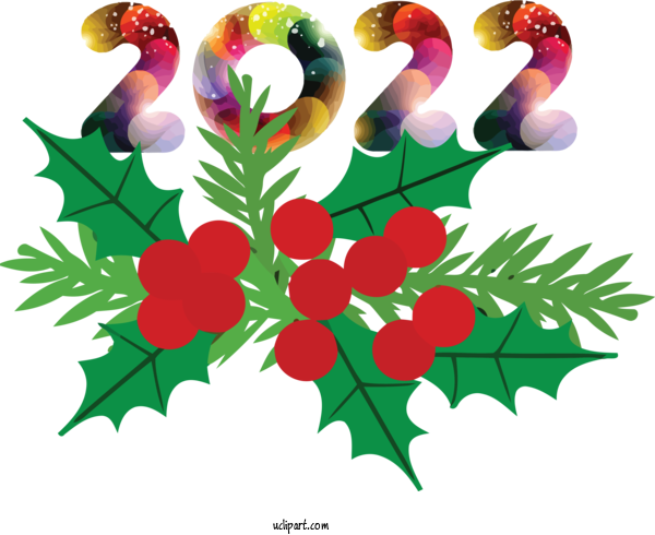 Free Holidays Holly Leaf Floral Design For New Year 2022 Clipart Transparent Background
