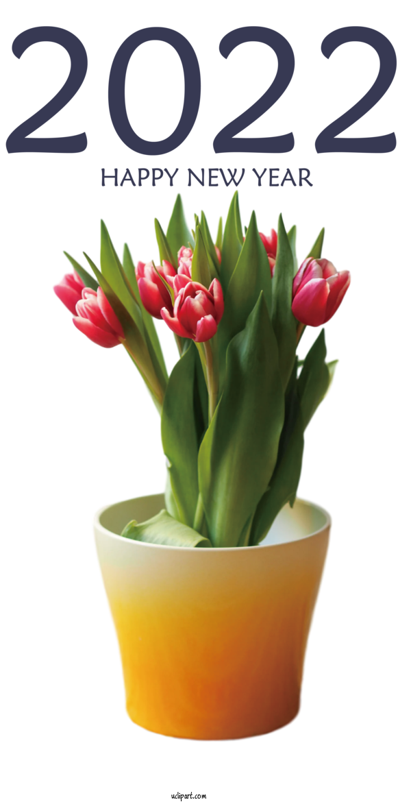Free Holidays Tulip Flower Vase For New Year 2022 Clipart Transparent Background