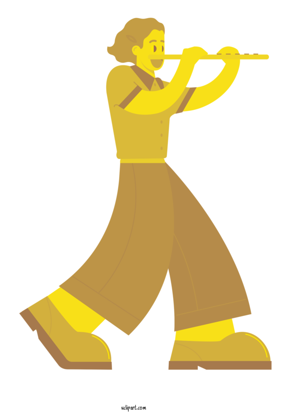 Free Music Cartoon Character Yellow For Flute Clipart Transparent Background