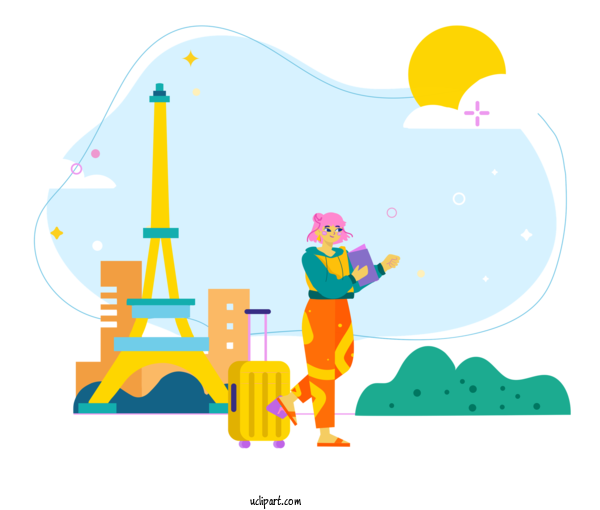 Free Activities Cartoon Drawing Eiffel Tower For Traveling Clipart Transparent Background