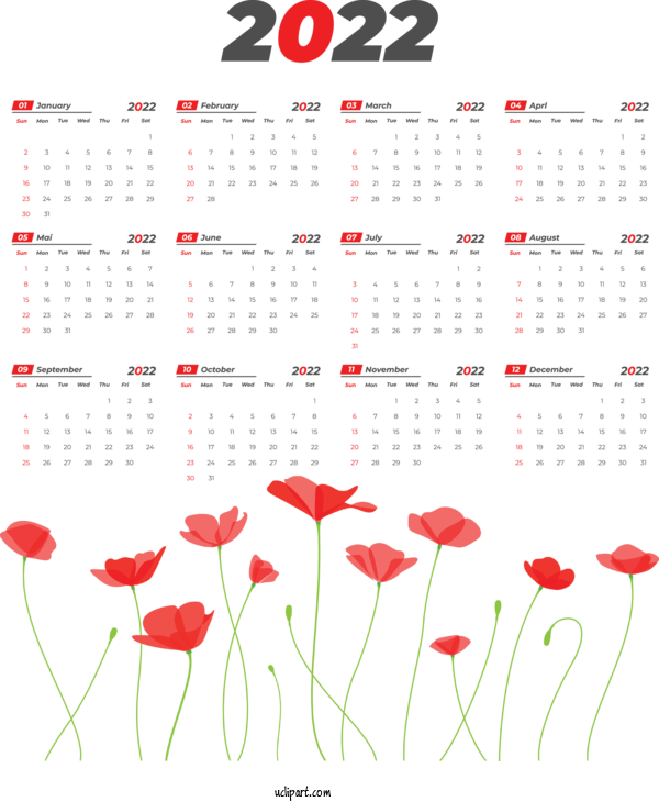 Free Life Flower Design Font For Yearly Calendar Clipart Transparent Background