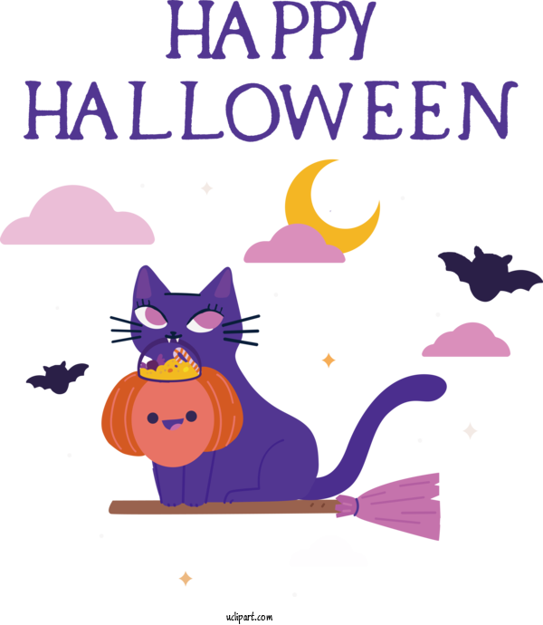 Free Holidays Cat Cartoon Drawing For Halloween Clipart Transparent Background