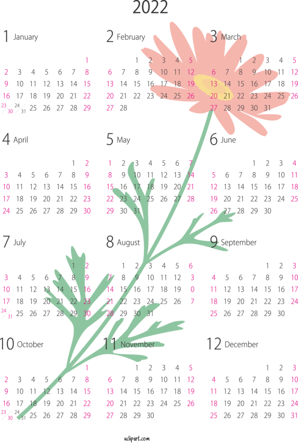 Free Life Flower Calendar System Holiday For Yearly Calendar Clipart Transparent Background
