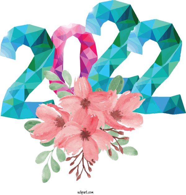 Free Holidays Painting Flower Design For New Year 2022 Clipart Transparent Background