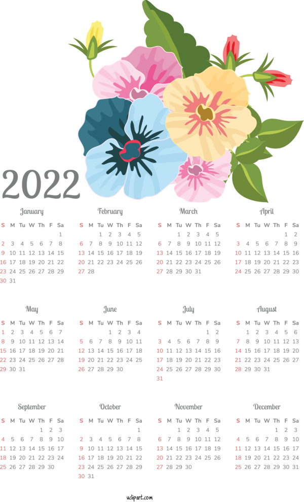 Free Life Flower Floral Design Calendar For Yearly Calendar Clipart Transparent Background