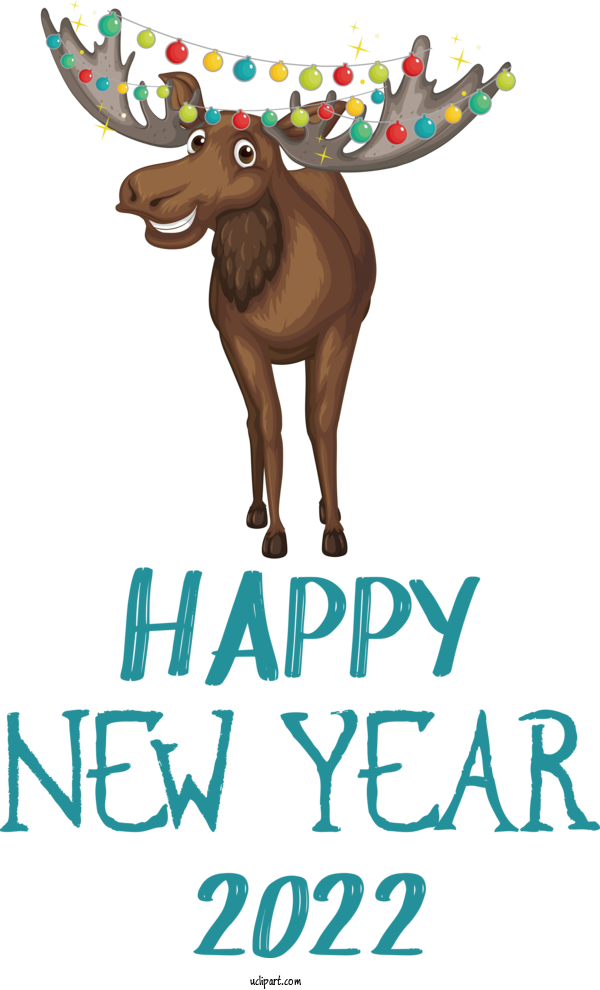 Free Holidays Reindeer Cartoon Poster For New Year 2022 Clipart Transparent Background