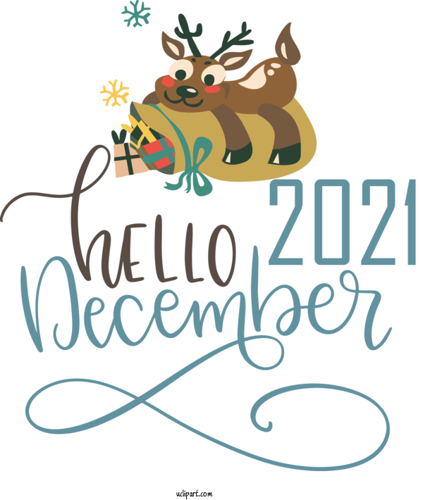 Free December Reindeer Deer Design For Hello December Clipart Transparent Background
